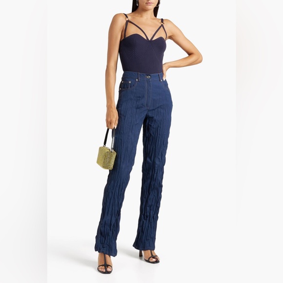 Helmut Lang Crinkled Shell Straight Leg Pant in Indigo NEW